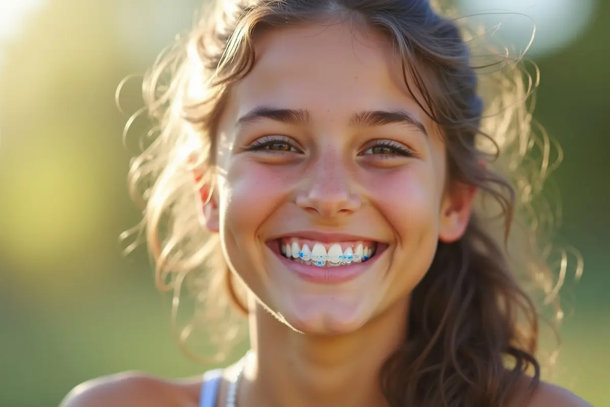 teenager smiling with clear invisalign aligners