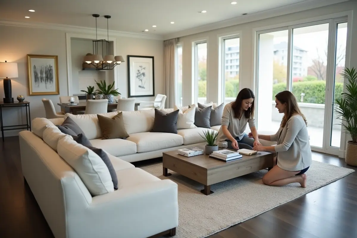 real estate agent staging modern home interior to attract potential buyers