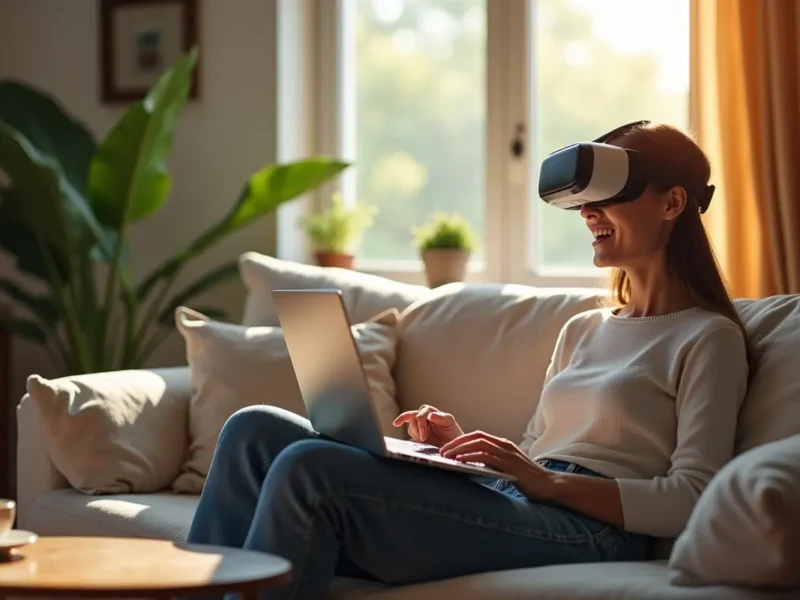 person enjoying immersive online experiences from comfort of home