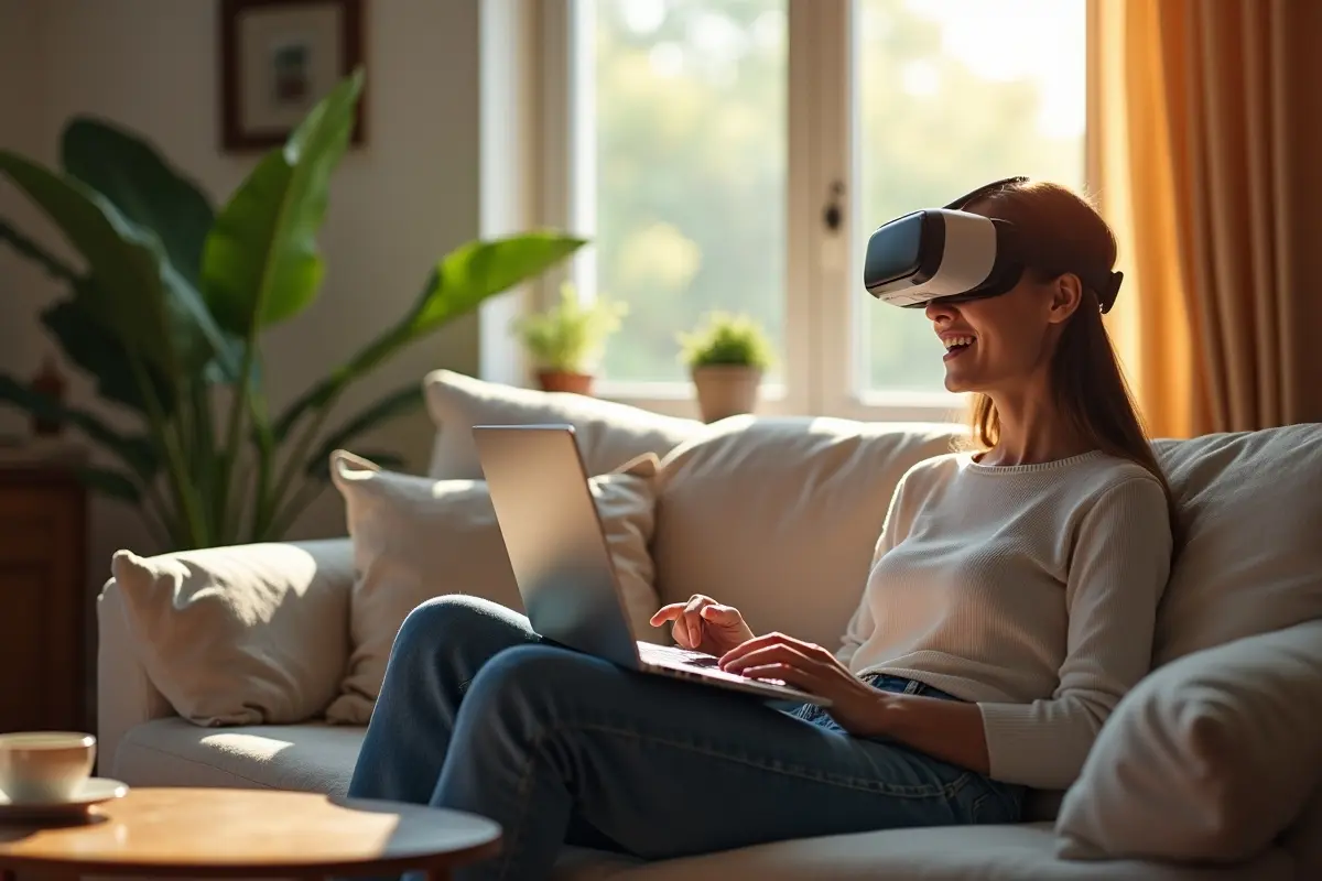 person enjoying immersive online experiences from comfort of home