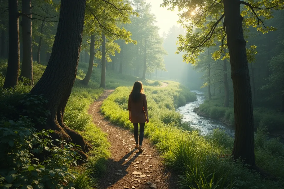 person finding peace and reflection while walking through natural landscape