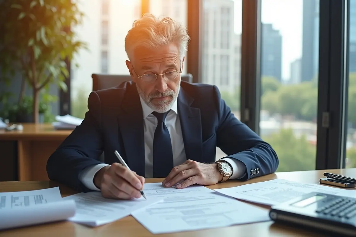 real estate investor reviewing property documents before finalizing sale transaction
