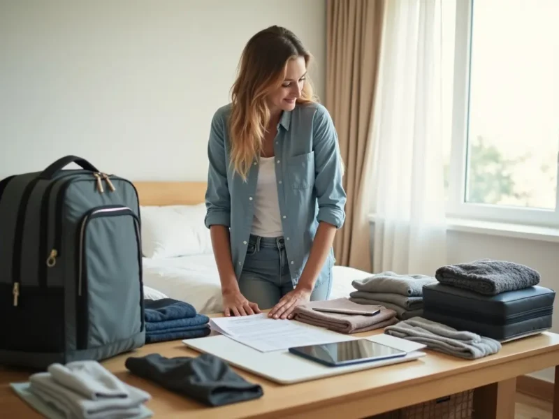 traveler organizing essentials for stress-free getaway preparation and packing