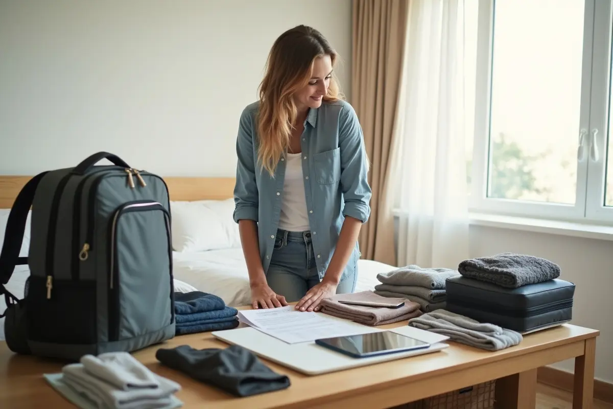 traveler organizing essentials for stress-free getaway preparation and packing