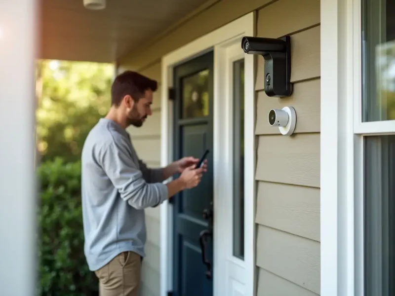 homeowner adding smart features to strengthen overall home security system