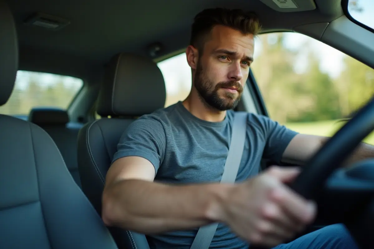 man using car seat belt for safe driving